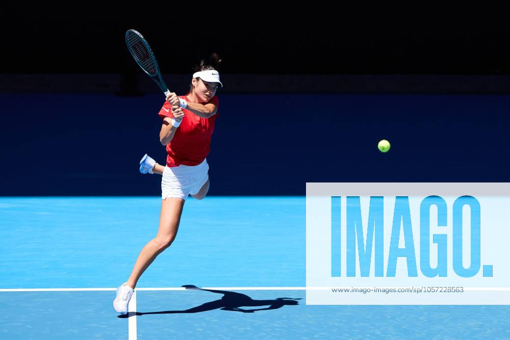 Emma Raducanu of Great Britain hits a backhand during a practice session Australian Open, Tuesday Previews, Tennis, Melbourne Park, Melbourne, Australia - 07 Jan 2025