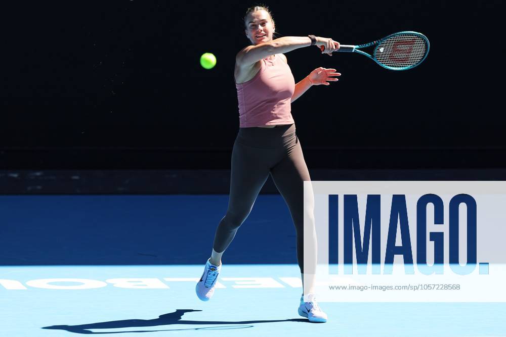 Aryna Sabalenka hits a forehand during a practice session Australian Open, Tuesday Previews, Tennis, Melbourne Park, Melbourne, Australia - 07 Jan 2025