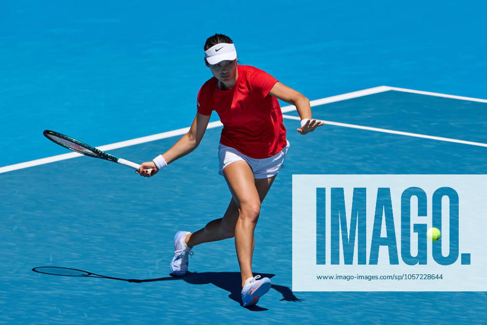 Emma Raducanu of Great Britain hits a forehand during a practice session Australian Open, Tuesday Previews, Tennis, Melbourne Park, Melbourne, Australia - 07 Jan 2025