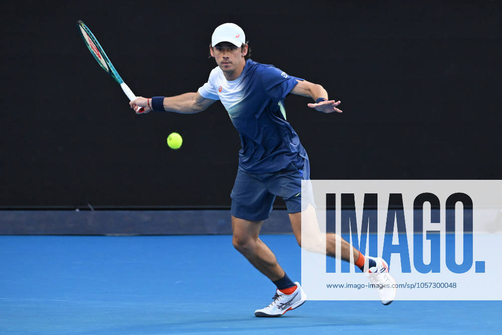 TENNIS AO CHARITY ALCARAZ MINAUR, Alex de Minaur of Australia in action during their charity match between Carlos Alcaraz of Spain and Alex de Minaur of Australia at Rod Laver Arena in Melbourne, Wednesday, January 8, 2025. ( NO ARCHIVING, , NO USE IN BOOKS WITHOUT CONSENT MELBOURNE VICTORIA AUSTRALIA