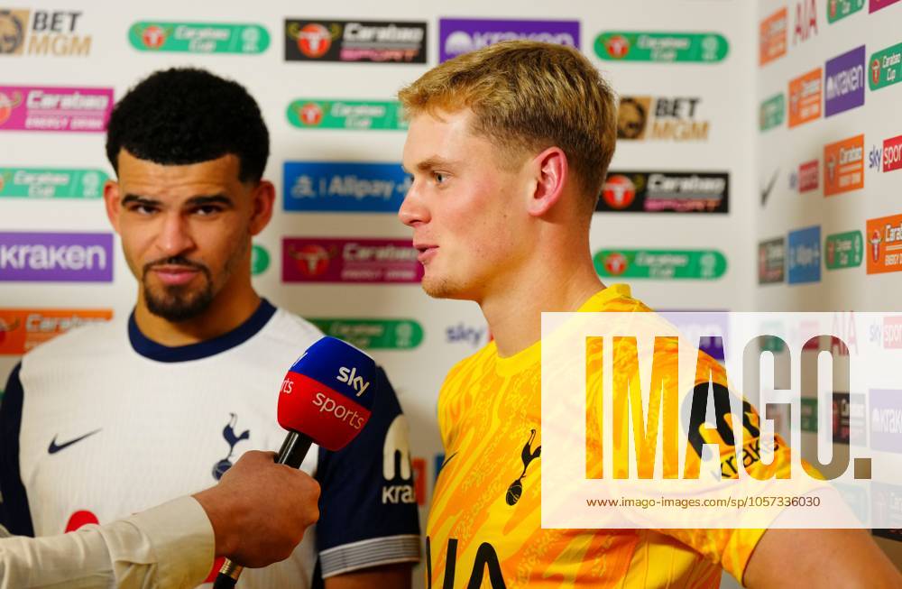 Tottenham Hotspur goalkeeper Antonin Kinsky interviewed post-match Tottenham Hotspur v Liverpool, EFL Carabao Cup, Semi Final, First Leg, Football, Tottenham Hotspur Stadium, London, UK - 08 Jan 2025