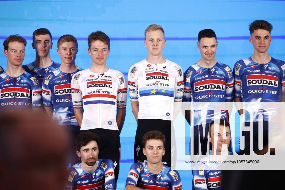 2025 Soudal Quick-Step Team Presentation CALP, SPAIN - JANUARY 09 : Hayter Ethan (GBR) and Merlier Tim (BEL) of Soudal - Quick Step pictured during the 2025 team presentation of the Soudal Quick-Step pro cycling team on January 9, 2025 in Calp, SPAIN, 09 01 2025 Calp SPAIN