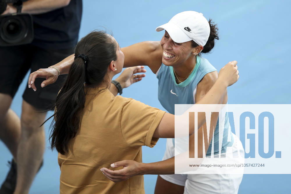 TENNIS ADELAIDE INTERNATIONAL, Madison Keys of the USA celebrates victory in the Women?s Final match against Jessica Pegula of the USA during the Adelaide International at Memorial Drive Tennis Club in Adelaide, Saturday, January 11, 2025. ( NO ARCHIVING, , NO USE IN BOOKS WITHOUT CONSENT ADELAIDE SOUTH AUSTRALIA AUSTRALIA