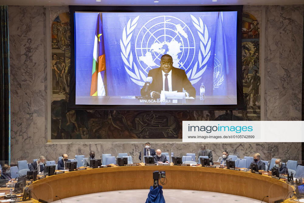 (201020) -- UNITED NATIONS, Oct. 20, 2020 -- Mankeur Ndiaye (on the screen), the UN secretary-general s special representative for the Central African Republic (CAR) and head of the UN peacekeeping mission, briefs the Security Council meeting on the situation in the CAR at the UN headquarters in New York, on Oct. 19, 2020. The top UN envoy for the CAR on Monday asked for efforts to ensure peaceful elections in the country. The presidential and legislative elections in December represent a unique opportunity to capitalize on the democratic gains of the 2015 elections and to consolidate the constitutional order and continue the work of stabilizing the country, Mankeur Ndiaye told the Security Council. ( UN Photo Handout via Xinhua) UN-SECURI