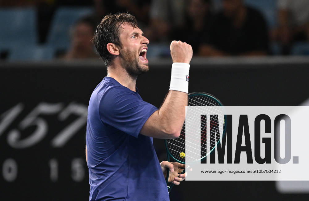 TENNIS AUSTRALIAN OPEN, Quentin Halys of France celebrates during his round 1 match against Adam Walton of Australia during the 2025 Australian Open at Melbourne Park in Melbourne, Sunday, January 12, 2025. ( NO ARCHIVING, , NO USE IN BOOKS WITHOUT CONSENT MELBOURNE VICTORIA AUSTRALIA