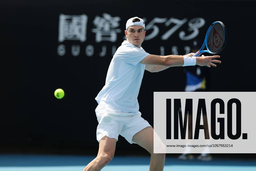 Jack Draper of Great Britain hits a forehand during his first round match Australian Open, Day One, Tennis, Melbourne Park, Melbourne, Australia - 12 Jan 2025
