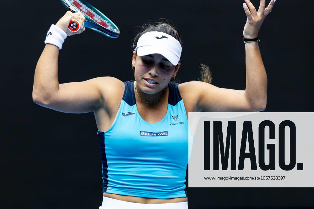 MELBOURNE, VIC - JANUARY 15: Jessica Bouzas Maneiro of Spain shows her frustration during Round 2 of the 2025 Australian Open on January 15 2025, at Melbourne Park in Melbourne, Australia. (Photo by Jason Heidrich Icon Sportswire) TENNIS: JAN 15 Australian Open Icon250115044