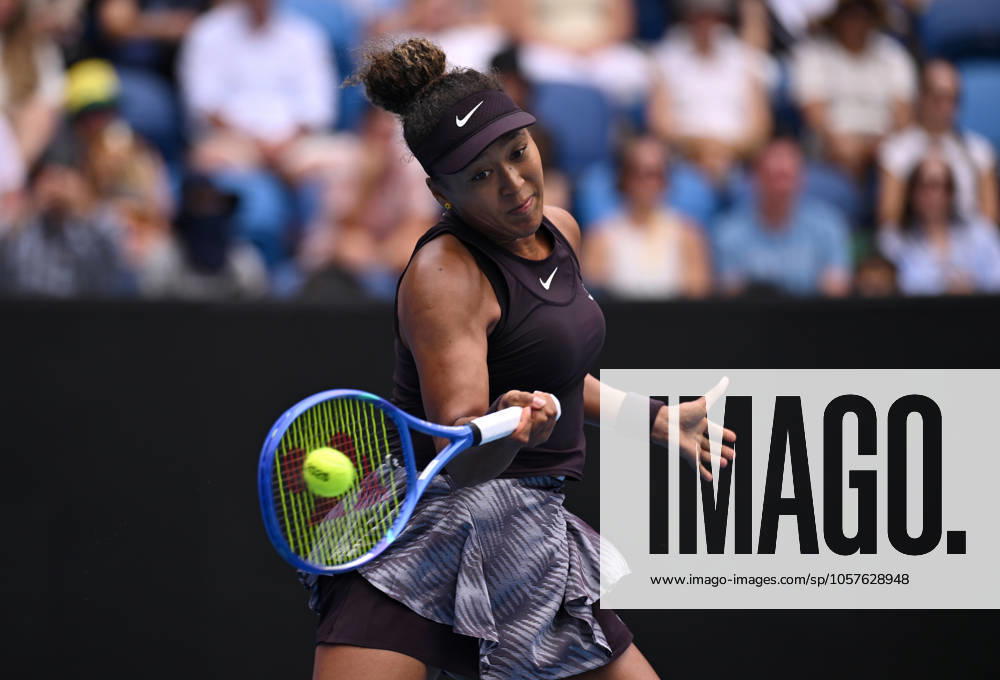 TENNIS AUSTRALIAN OPEN, Naomi Osaka of Japan returns during her round 2 match against Karolina Muchova of the Czech Republic during the 2025 Australian Open at Melbourne Park in Melbourne, Wednesday, January 15, 2025. ( NO ARCHIVING, , NO USE IN BOOKS WITHOUT CONSENT MELBOURNE VICTORIA AUSTRALIA
