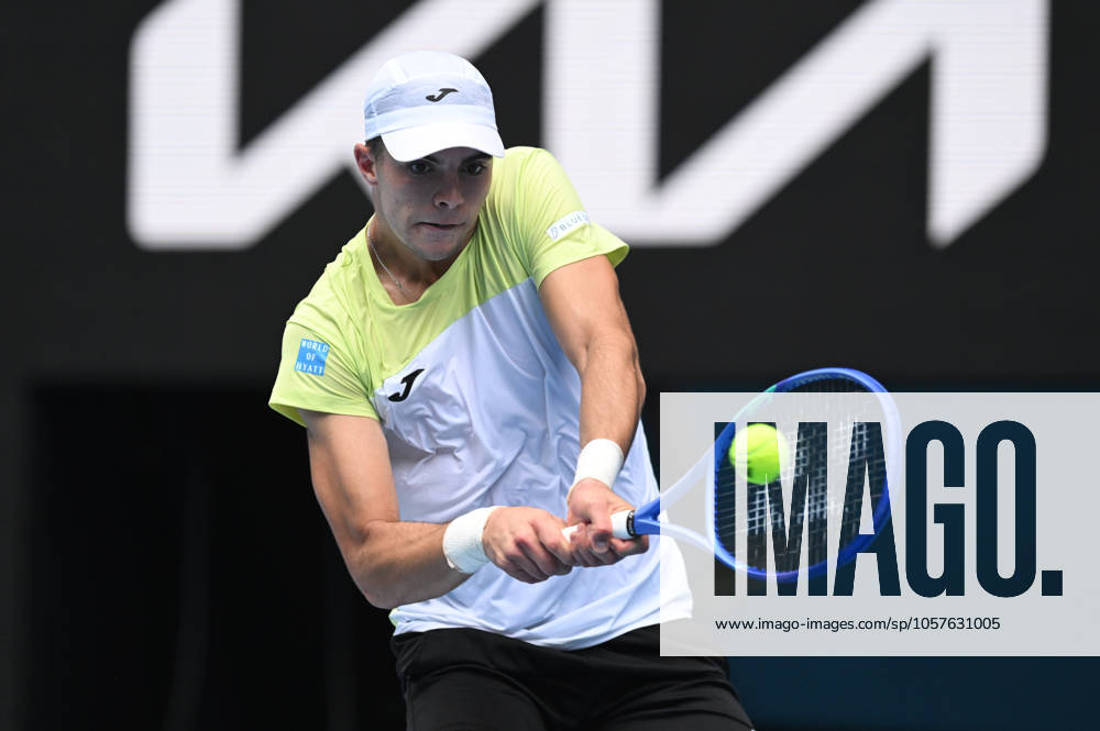 TENNIS AUSTRALIAN OPEN, Jaime Faria of Portugal returns during his round 2 match against Novak Djokovic of Serbia during the 2025 Australian Open at Melbourne Park in Melbourne, Wednesday, January 15, 2025. ( NO ARCHIVING, , NO USE IN BOOKS WITHOUT CONSENT MELBOURNE VICTORIA AUSTRALIA