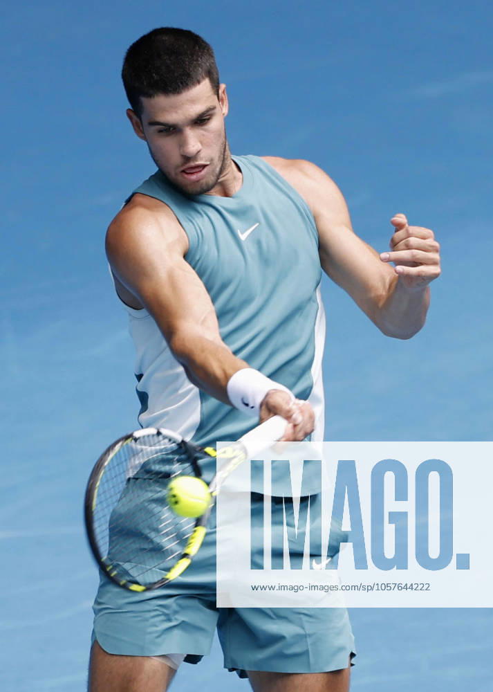 Tennis: Australian Open Carlos Alcaraz of Spain plays against Yoshihito Nishioka of Japan in the second round of the men s singles at the Australian Open tennis tournament in Melbourne on Jan. 15, 2025. A14AA0003984788P