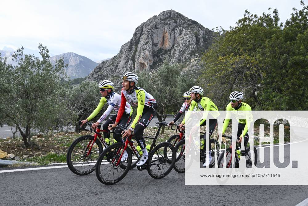 Intermarche Wanty Cycling Team Winter Training Camp {year} L ALFAS DEL PI, SPAIN - JANUARY 16 : Gualdi Simone of Wanty Devo ReUz Technord, Colleoni Kevin (ITA) of Intermarche - Wanty, Rutsch Jonas (GER) of Intermarche - Wanty, Rota Lorenzo (ITA) of Intermarche - Wanty pictured during a training session at the Intermarche Wanty UCI World Team winter stage camp as part of the preparation for the new 2025 season on January 16, 2025 in L Alfas del Pi, Spain, 16 01 2025 L Alfas del Pi Spain