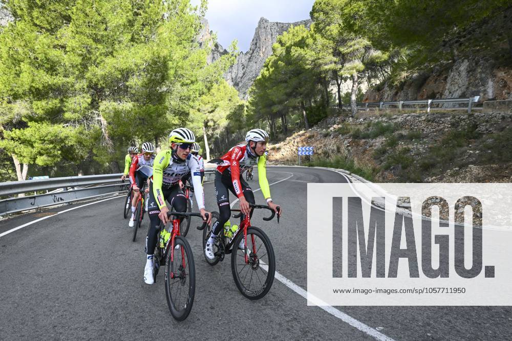 Intermarche Wanty Cycling Team Winter Training Camp {year} L ALFAS DEL PI, SPAIN - JANUARY 16 : Rutsch Jonas (GER) of Intermarche - Wanty, Van Boven Luca (BEL) of Intermarche - Wanty, Dolven Halvor of Wanty Devo ReUz Technord pictured during a training session at the Intermarche Wanty UCI World Team winter stage camp as part of the preparation for the new 2025 season on January 16, 2025 in L Alfas del Pi, Spain, 16 01 2025 L Alfas del Pi Spain