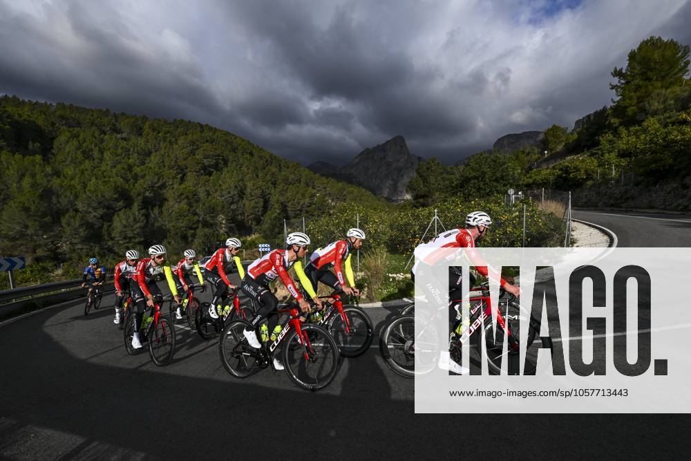 Intermarche Wanty Cycling Team Winter Training Camp {year} L ALFAS DEL PI, SPAIN - JANUARY 16 : Riders of Intermarche - Wanty with Thijssen Gerben (BEL) of Intermarche - Wanty, Braet Vito (BEL) of Intermarche - Wanty, Van Sintmaartensdijk Roel (NED) of Intermarche - Wanty, Artz Huub (NED) of Intermarche - Wanty, Rex Laurenz (BEL) of Intermarche - Wanty pictured during a training session at the Intermarche Wanty UCI World Team winter stage camp as part of the preparation for the new 2025 season on January 16, 2025 in L Alfas del Pi, Spain, 16 01 2025 L Alfas del Pi Spain