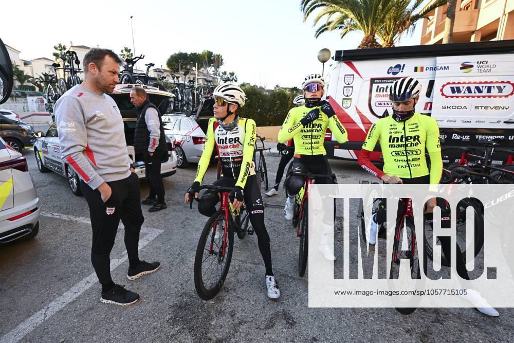Intermarche Wanty Cycling Team Winter Training Camp {year} L ALFAS DEL PI, SPAIN - JANUARY 16 : Veuchelen Frederik Trainers of Intermarche - Wanty, Meintjes Louis (ZAF) of Intermarche - Wanty, Faure-Prost Alexy (FRA) of Intermarche - Wanty, Petilli Simone (ITA) of Intermarche - Wanty pictured during a training session at the Intermarche Wanty UCI World Team winter stage camp as part of the preparation for the new 2025 season on January 16, 2025 in L Alfas del Pi, Spain, 16 01 2025 L Alfas del Pi Spain