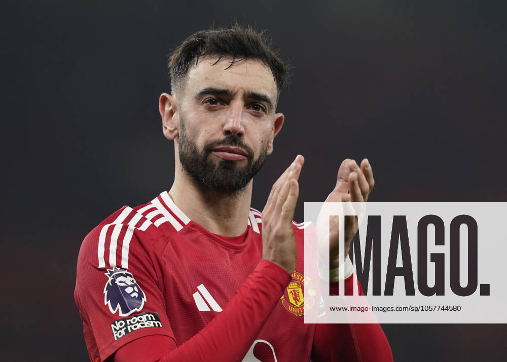 Manchester, England, 16th January 2025. Bruno Fernandes of Manchester United, ManU celebrates the win during the Premier League match at Old Trafford, Manchester. Picture credit should read: Andrew Yates Sportimage . SPI_078_AY_Man_Utd_Soton SPI-3602-0077