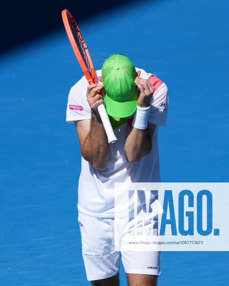 NUNO BORGES of Portugal reacts after losing a point against 3rd seed CARLOS ALCARAZ of Spain on Rod Laver Arena in a Men s Singles 3rd round match on day 6 of the 2025 Australian Open in Melbourne, Australia. Cal Media Melbourne Australia - ZUMAc04_ 20250117_faf_c04_039