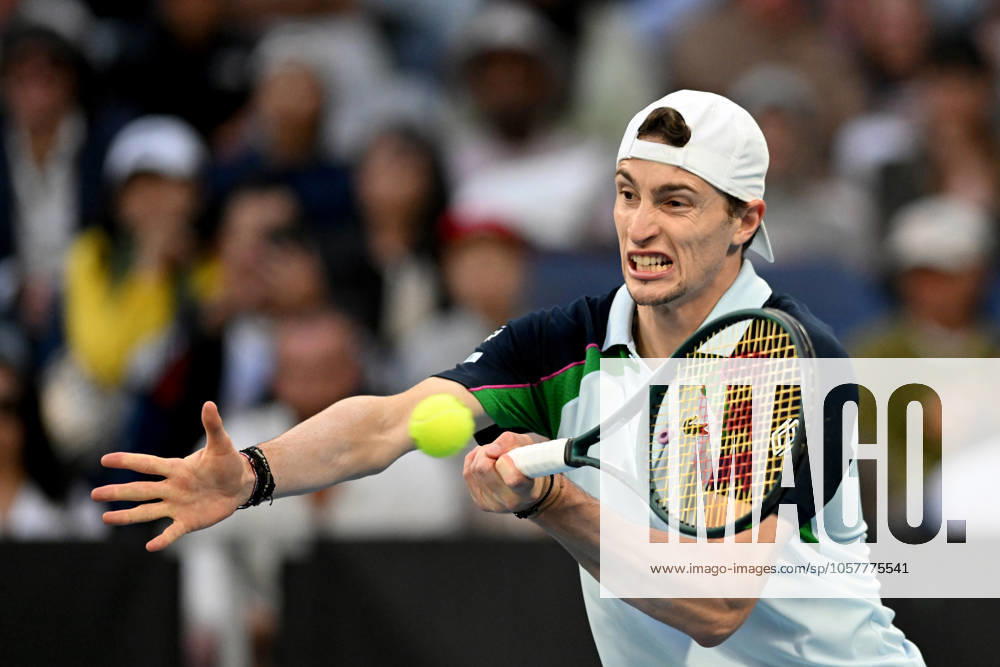TENNIS AUSTRALIAN OPEN, Ugo Humbert of France returns during his round three match against Arthur Fils of France during the 2025 Australian Open at Melbourne Park in Melbourne, Friday, January 17, 2025. ( NO ARCHIVING, , NO USE IN BOOKS WITHOUT CONSENT MELBOURNE VICTORIA AUSTRALIA