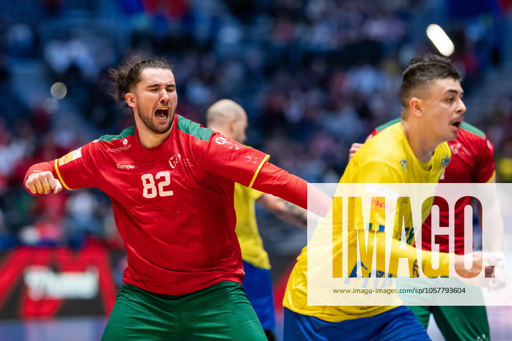 Luis Frade of Portugal celebrates during the 2025 IHF World Men s Handball Championship match between Portugal and Brazil on January 17, 2025 in Oslo Photo Mathias Bergeld BILDBYRAN kod MB MB1057 handball handball handball ihf 2025 world mens handball championship handballs vm vm portugal brasilien brazil 2025 ihf world mens handball championship 4 bbeng jubel