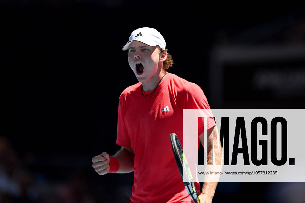 TENNIS AUSTRALIAN OPEN, Alex Michelsen of USA reacts during his round three match against Karen Khachanov of Russia during the 2025 Australian Open at Melbourne Park in Melbourne, Saturday, January 18, 2025. ( NO ARCHIVING, , NO USE IN BOOKS WITHOUT CONSENT MELBOURNE VICTORIA AUSTRALIA