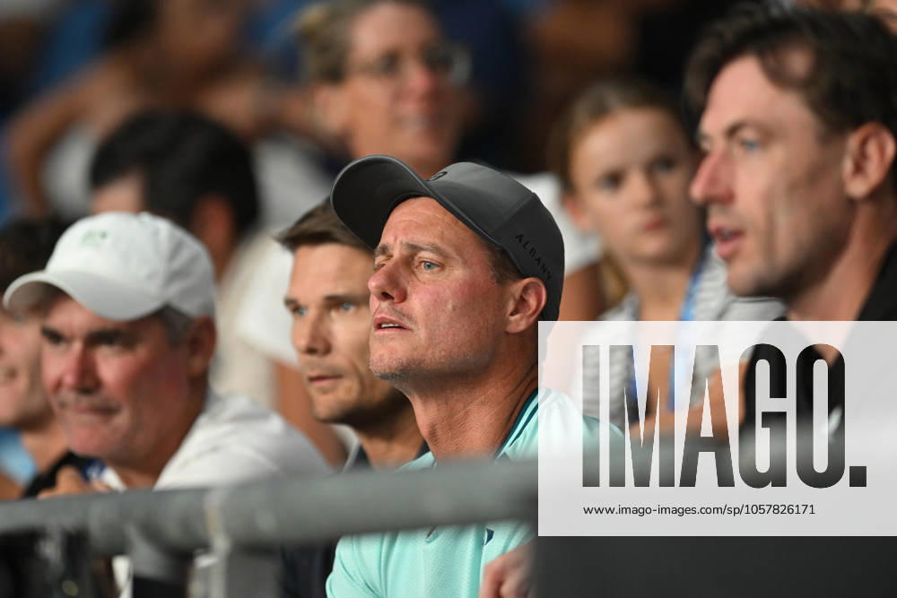 TENNIS AUSTRALIAN OPEN, Former world number one Lleyton Hewitt wtahces his son Cruz Hewitt of Australia during his round one boys singles match against MooBeen KIim of Korea during the 2025 Australian Open at Melbourne Park in Melbourne, Saturday, January 18, 2025. ( NO ARCHIVING, , NO USE IN BOOKS WITHOUT CONSENT MELBOURNE VICTORIA AUSTRALIA