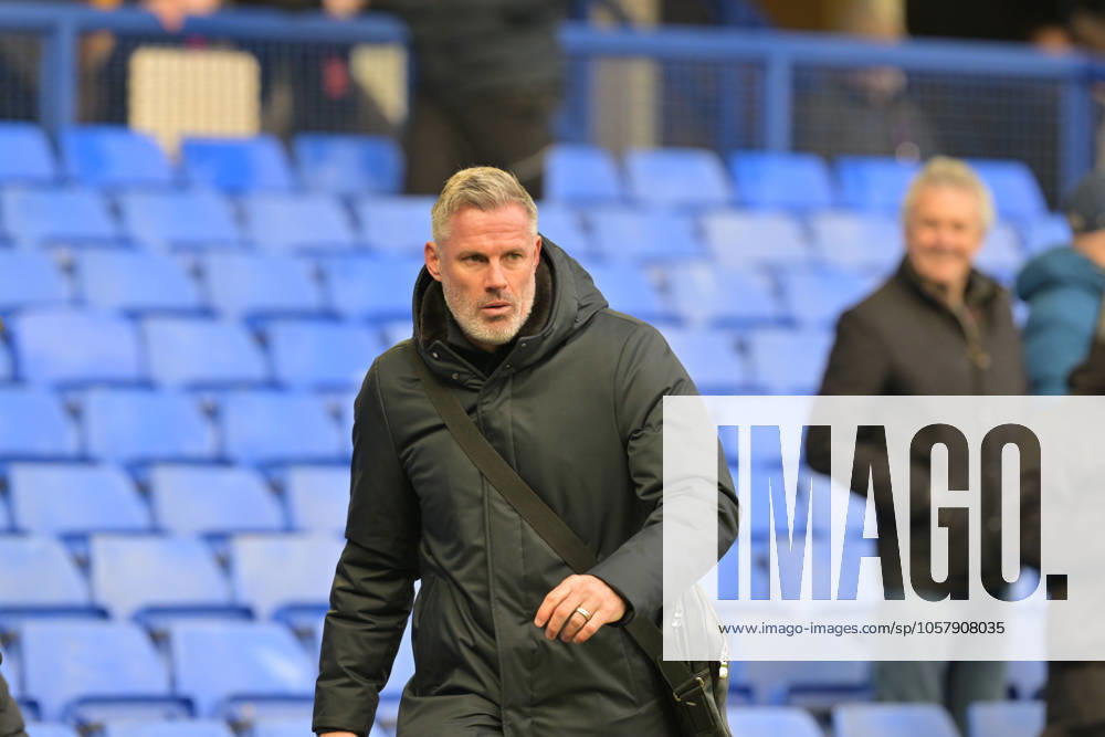 19th January 2025; Goodison Park, Liverpool, England; Premier League Football, Everton versus Tottenham Hotspur; Jamie Carragher arrives for commentary duty ActionPlus12740006 LeexDurkin Content restricted for UK based newspaper