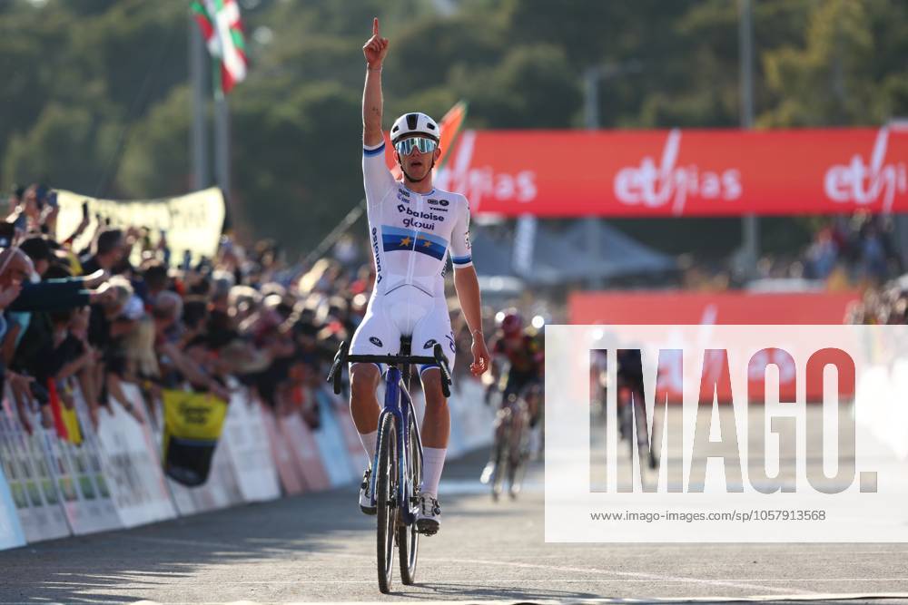 Belgian Thibau Nys celebrates as he crosses the finish line to win the men s elite race at the cyclocross cycling event in Benidorm, Spain, , stage 12 14 in the UCI World Cup competition. DAVIDxPINTENS x110724696x