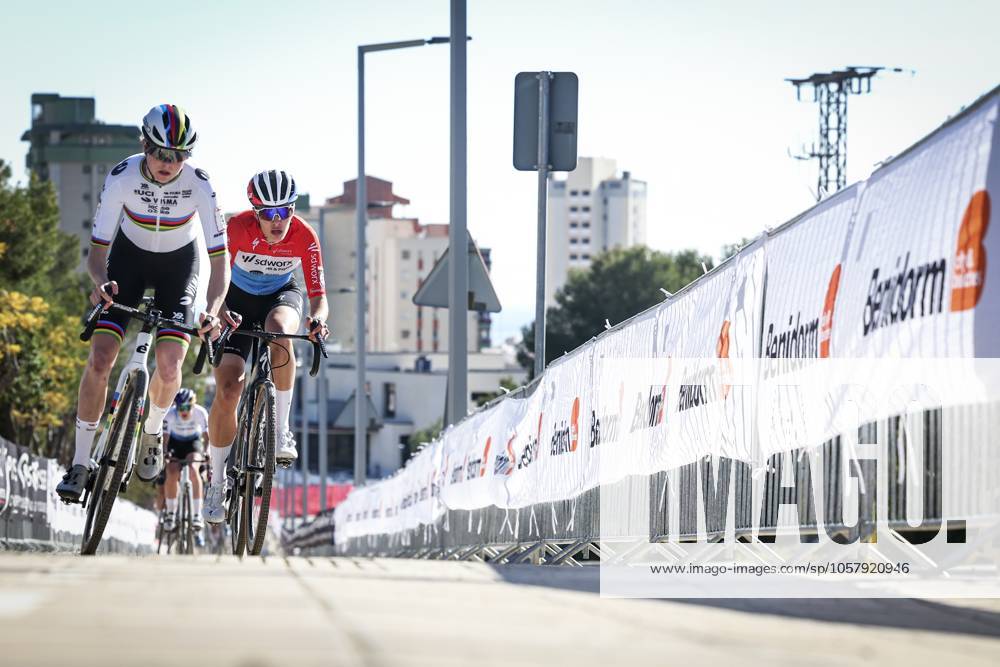Dutch Fem Van Empel and Luxembourgian Marie Schreiber pictured in action during the women s elite race at the cyclocross cycling event in Benidorm, Spain, Sunday 19 January 2025, stage 12 14 in the UCI World Cup competition. DAVIDxPINTENS x110728511x