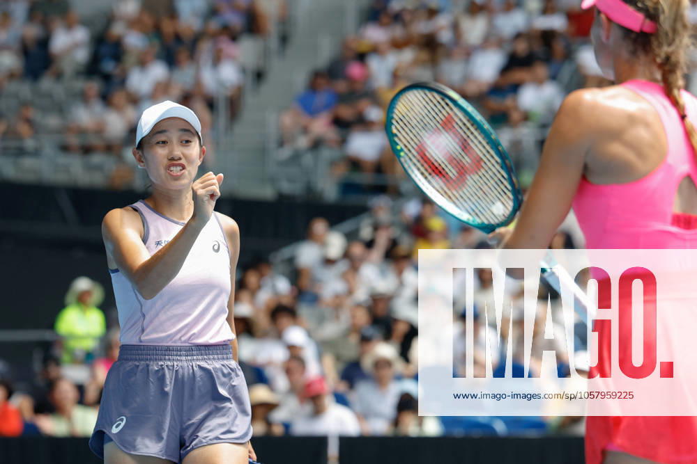 (250120) -- MELBOURNE, Jan. 20, 2025 -- Zhang Shuai (L) Kristina Mladenovic celebrate scoring during the women s doubles third round match between Zhang Shuai (China) Kristina Mladenovic (France) and Chan Hao-Ching (Chinese Taipei) Lyudmyla Kichenok (Ukraine) at Australian Open tennis tournament in Melbourne, Australia, Jan. 20, 2025. (Photo by Xinhua) (SP)AUSTRALIA-MELBOURNE-TENNIS-AUSTRALIAN OPEN-DAY 9 ChuxChen