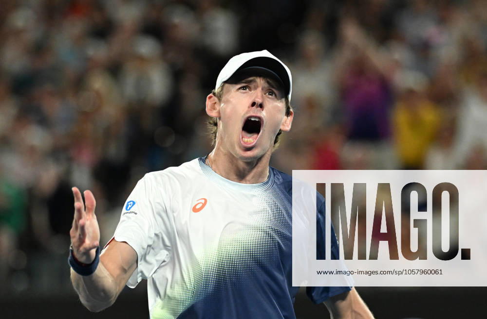 TENNIS AUSTRALIAN OPEN, Alex De Minaur of Australia reacts after winning the 2nd set during his round 4 match against Alex Michelsen of USA during the 2025 Australian Open at Melbourne Park in Melbourne, Monday, January 20, 2025. ( NO ARCHIVING, , NO USE IN BOOKS WITHOUT CONSENT MELBOURNE VICTORIA AUSTRALIA