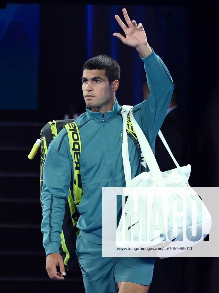 TENNIS AUSTRALIAN OPEN, Carlos Alcaraz of Spain arrives to his 1 4 final match against Novak Djokovic of Serbia during the 2025 Australian Open at Melbourne Park in Melbourne, Tuesday, January 21, 2025. ( NO ARCHIVING, , NO USE IN BOOKS WITHOUT CONSENT MELBOURNE VICTORIA AUSTRALIA