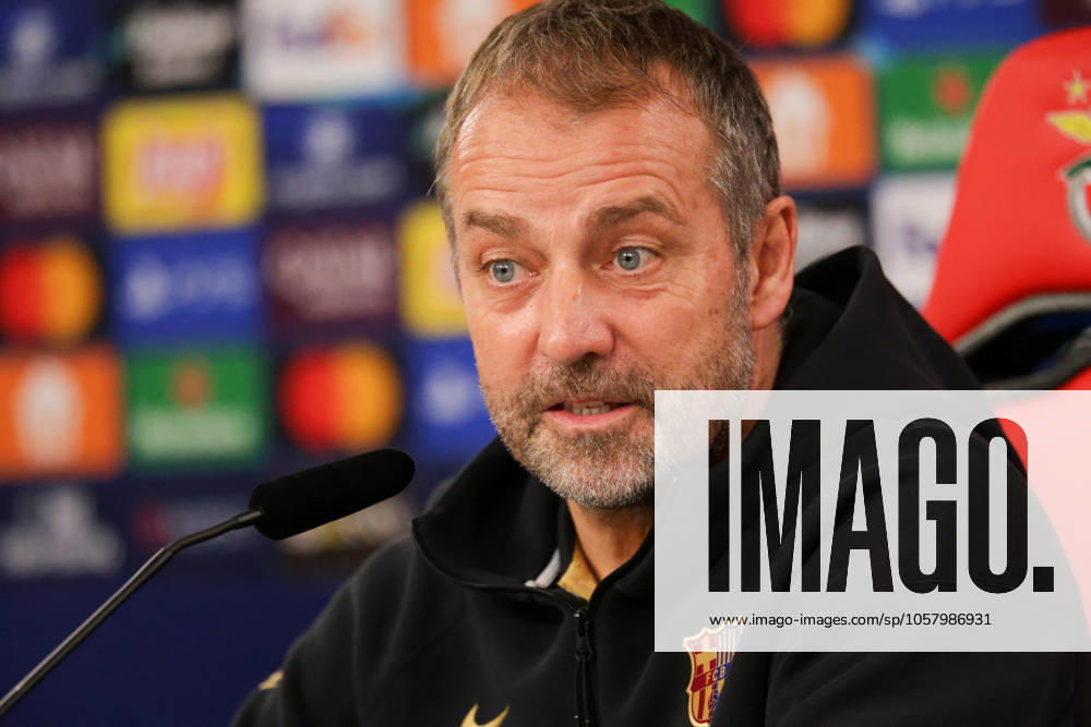 Portugal, Estadio do SL Benfica Lisbon 20 January 2025 Uefa Champions League phase 2024 25 Matchday 7, Press conference , Training S L Benfica FC Barcelona v l Coach Hansi Flick FC Barcelona at the press conference