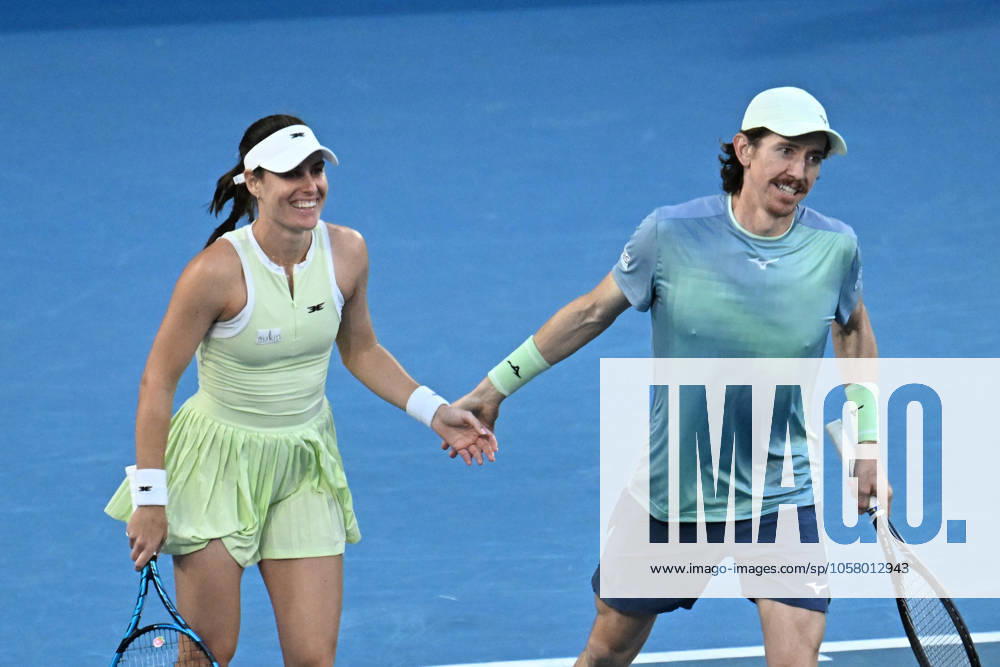 TENNIS AUSTRALIAN OPEN, Kimberley Birrell and John-Patrick Smith of Australia celebrate their win mixed doubles final against Olivia Nicholls and Henry Patten of the United Kingdom during the 2025 Australian Open at Melbourne Park in Melbourne, Wednesday, January 22, 2025. ( NO ARCHIVING, , NO USE IN BOOKS WITHOUT CONSENT MELBOURNE VICTORIA AUSTRALIA