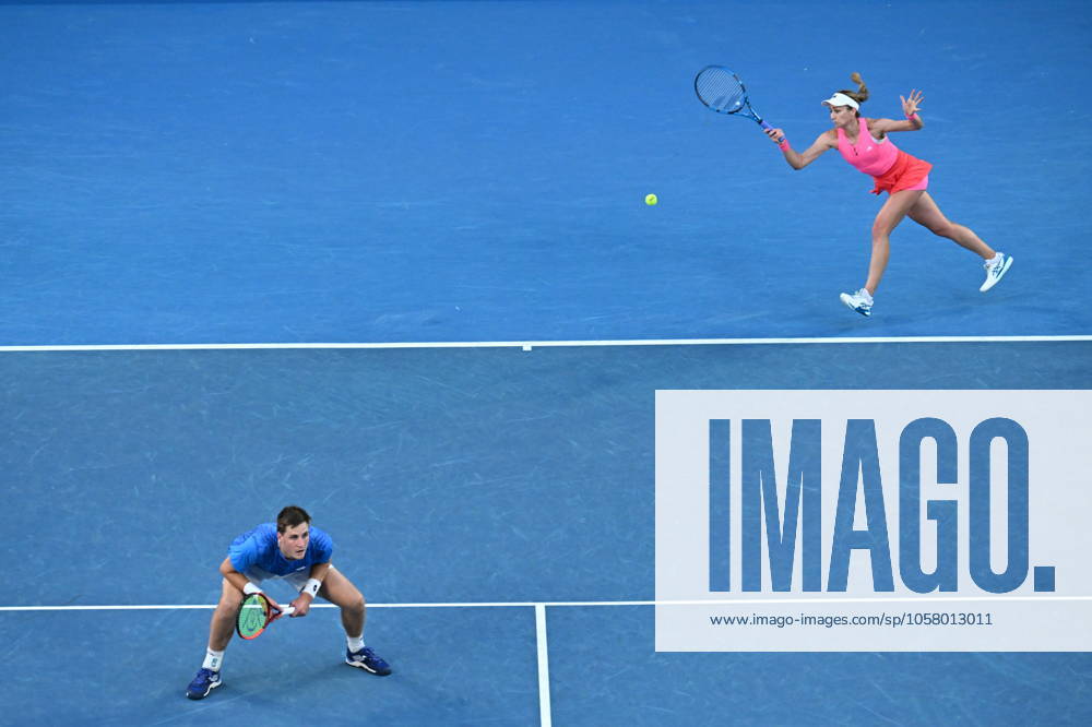 TENNIS AUSTRALIAN OPEN, Olivia Nicholls and Henry Patten of the United Kingdom in action during their mixed doubles final against Kimberley Birrell and John-Patrick Smith of Australia during the 2025 Australian Open at Melbourne Park in Melbourne, Wednesday, January 22, 2025. ( NO ARCHIVING, , NO USE IN BOOKS WITHOUT CONSENT MELBOURNE VICTORIA AUSTRALIA