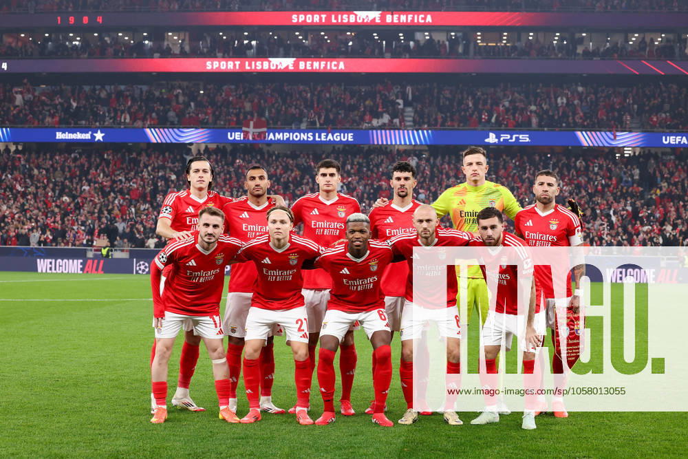 Portugal, Estadio do SL Benfica Lisbon 21 January 2025 Uefa Champions League phase 2024 25 Matchday 7, S L Benfica FC Barcelona v l , Team photo S L Benfica, Benfica s squad, Line up of S L Benfica, standing from left Alvaro Fernandez Carreras S L Benfica , Vangelis Pavlidis S L Benfica , Antonio Silva S L Benfica , Tomas Araujo S L Benfica , goalkeeper Anatoliy Trubin S L Benfica and Nicolas Otamendi S L Benfica , bottom from left Kerem Aktürkoglu S L Benfica , Andreas Schjelderup S L Benfica , Florentino Dias S L Benfica , Frederik Aursnes S L Benfica and Orkun Kokcu S L Benfica