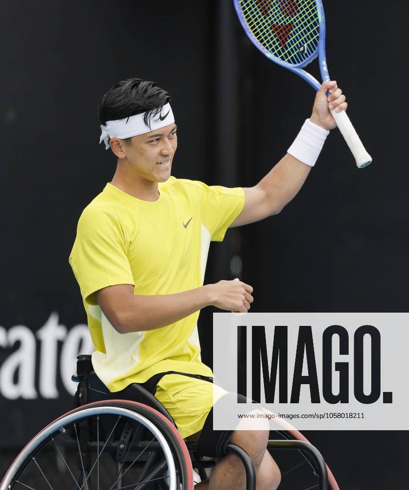 Tennis: Australian Open Tokito Oda of Japan reacts after defeating compatriot Takashi Sanada in the men s wheelchair singles quarterfinals at the Australian Open tennis tournament in Melbourne on Jan. 22, 2025. A14AA0004025825P