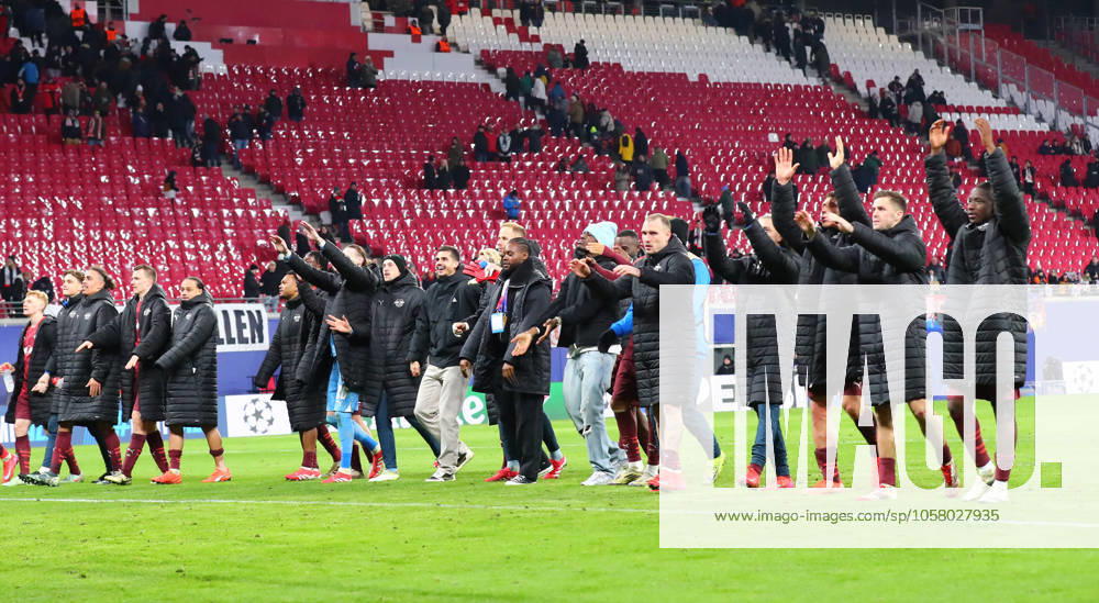RB Leipzig Sporting Lisbon Champions League Leipzig, 22 01 2025, Red Bull Arena, Soccer, UEFA Champions League, Matchday 7 , RB Leipzig vs Sporting CP Lisbon ,2 1 1 0 , Final cheer RB Leipzig , For editorial use only Only editorial use , UEFA regulations prohibit any use of photographs as image sequences and or quasi video , Picture Point