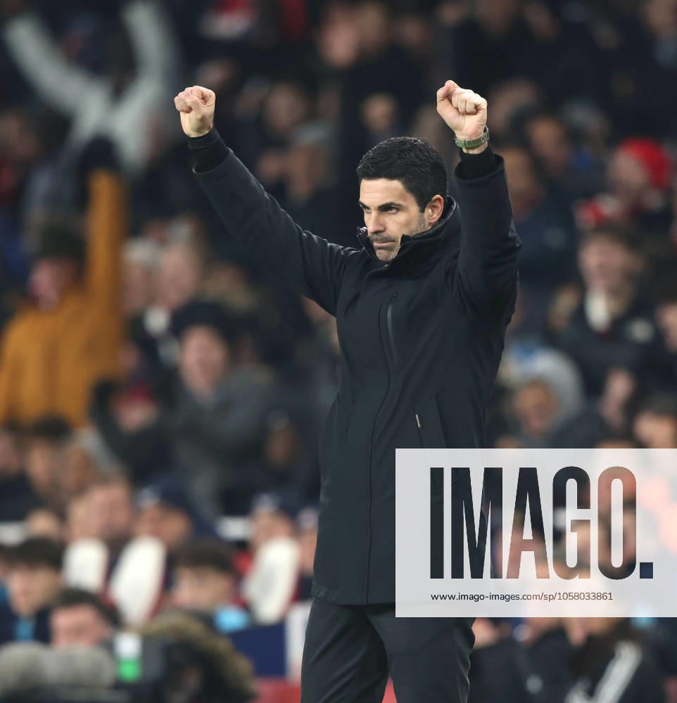 Mikel Arteta (Arsenal manager) celebrates the second Arsenal goal (2-0) at the Arsenal v Dinamo Zagreb UEFA Champions League match, at the Emirates Stadium, London, UK on 22nd January, 2025.