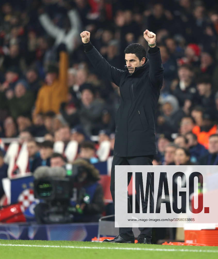 Mikel Arteta (Arsenal manager) celebrates the second Arsenal goal (2-0) at the Arsenal v Dinamo Zagreb UEFA Champions League match, at the Emirates Stadium, London, UK on 22nd January, 2025.
