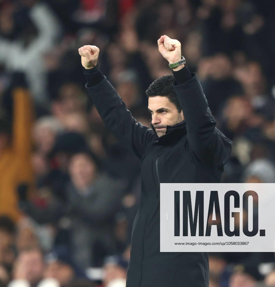 Mikel Arteta (Arsenal manager) celebrates the second Arsenal goal (2-0) at the Arsenal v Dinamo Zagreb UEFA Champions League match, at the Emirates Stadium, London, UK on 22nd January, 2025.