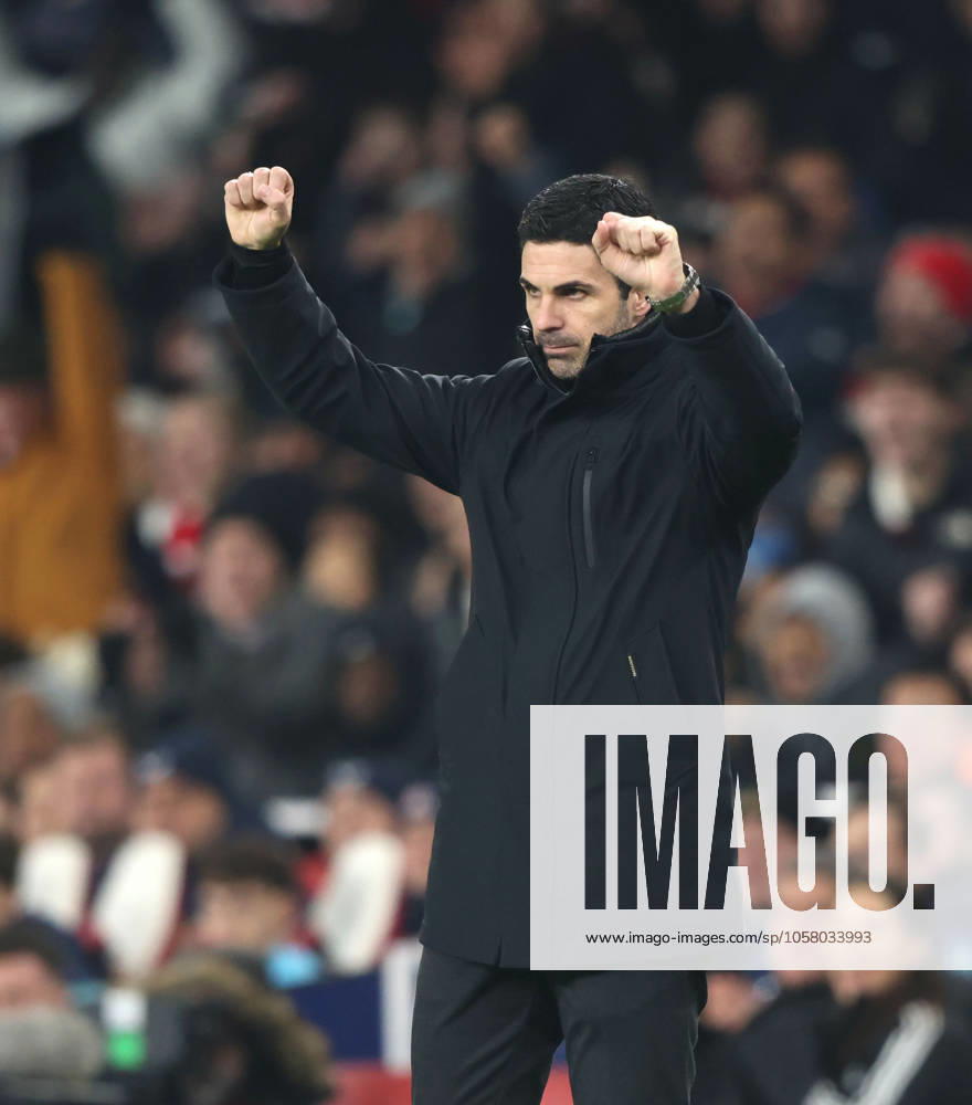 Mikel Arteta (Arsenal manager) celebrates the second Arsenal goal (2-0) at the Arsenal v Dinamo Zagreb UEFA Champions League match, at the Emirates Stadium, London, UK on 22nd January, 2025.
