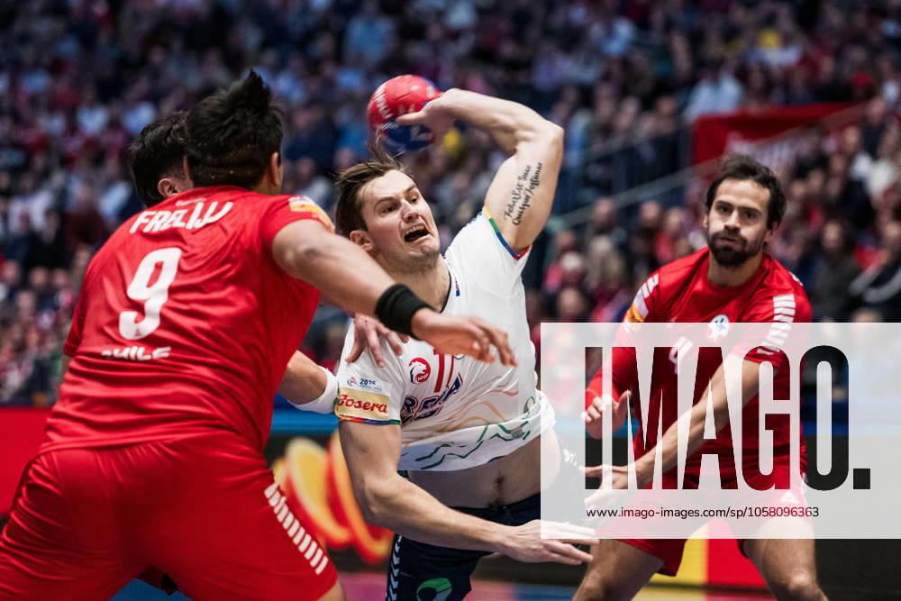 Magnus Abelvik Rod of Norway during the 2025 IHF World Men s Handball Championship main round match between Chile and Norway on January 24, 2025 in Oslo Photo Vegard Grott BILDBYRAN kod VG VG0709 bbeng handball handboll handball ihf 2025 world mens handball championship handball vm handbolls vm vm chile norge norway
