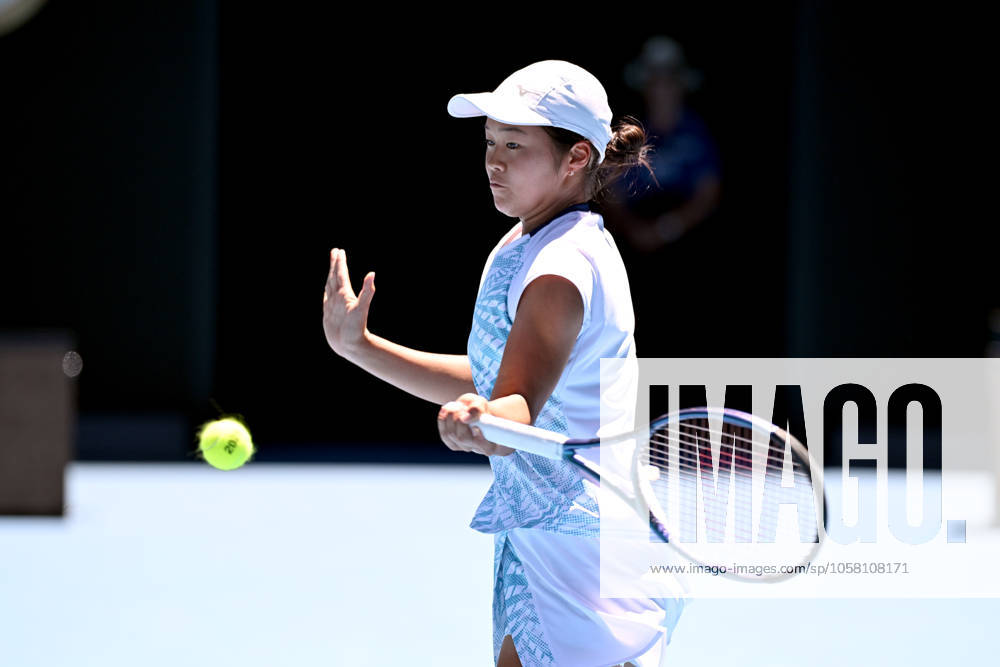 TENNIS AUSTRALIAN OPEN, Wakana Sonobe of Japan returns during her Junior Girls Singles final against Kristina Penickova of the USA during the 2025 Australian Open at Melbourne Park in Melbourne, Saturday, January 25, 2025. ( NO ARCHIVING, , NO USE IN BOOKS WITHOUT CONSENT MELBOURNE VICTORIA AUSTRALIA