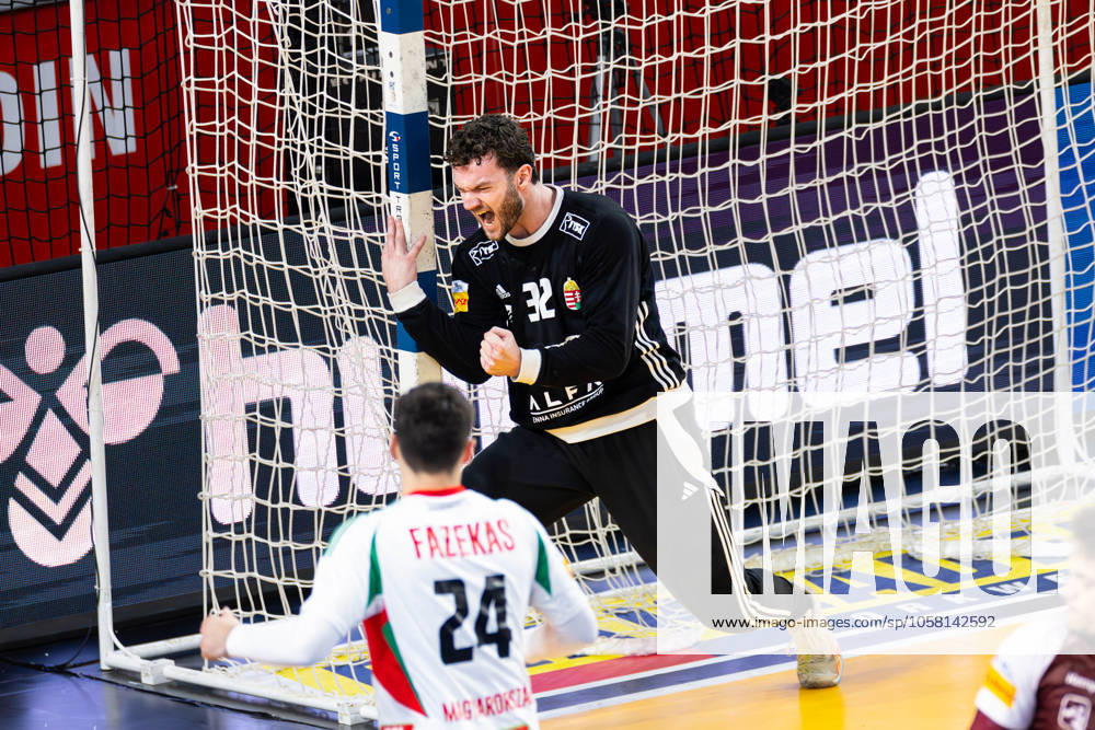 HANDBALL - IHF Men s World Championship, WM, Weltmeisterschaft 2025 VARAZDIN,CROATIA,25.JAN.25 - HANDBALL - IHF Men s World Championship, main round, Qatar vs Hungary. Image shows the rejoicing of Kristof Palasics (HUN). GEPAxpictures xMatthiasxTrinkl