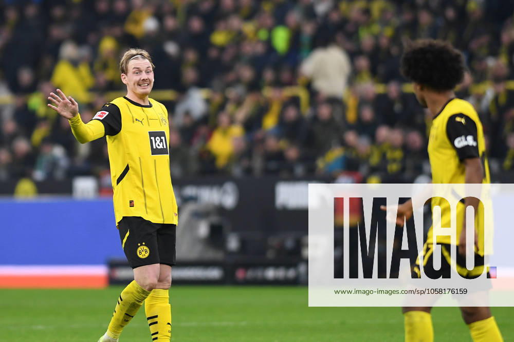Julian Brandt Borussia Dortmund and Karim Adeyemi Borussia Dortmund gestures during the Bundesliga match between Borussia Dortmund and SV Werder Bremen, SIGNAL IDUNA PARK on January 25, 2025 in Dortmund, Germany, Germany Photo by Ralf Treese DeFodi Images Julian Brandt Borussia Dortmund and Karim Adeyemi Borussia Dortmund gestures during the Bundesliga match between Borussia Dortmund and SV Werder Bremen at Signal Iduna Park on January 25, 2025 in Dortmund, Germany Photo by Ralf Treese DeFodi Images DFL regulations prohibit any use of photographs as image sequences and or quasi video Defodi 521 BVBSVW20250125 086 Defodi-521 DFL regulations prohibit any use of photographs as image sequences and or quasi-video.