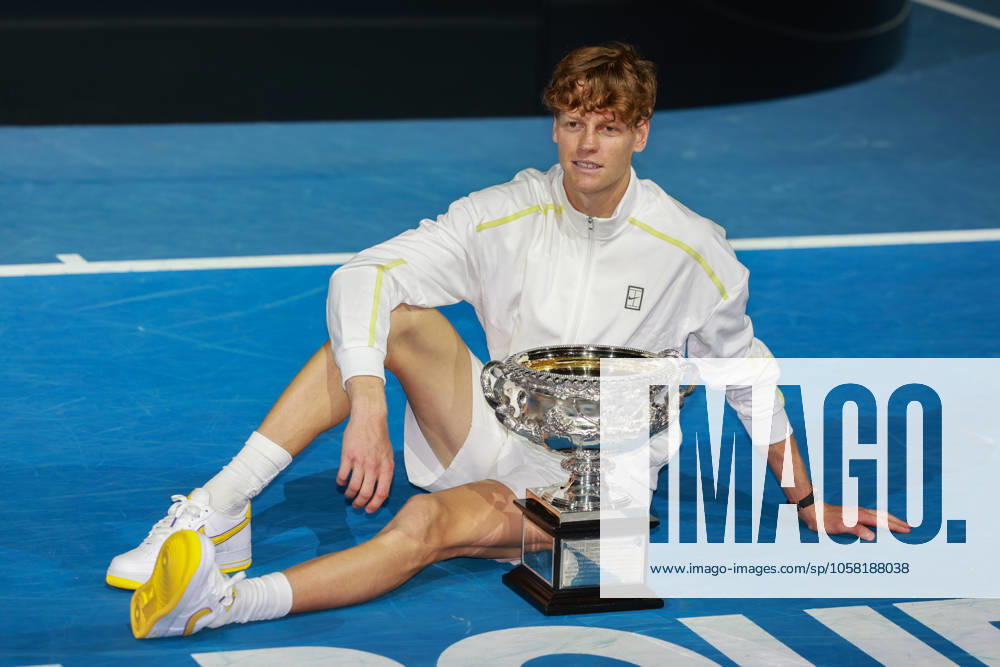 Winner Jannik Sinner with the trophy, trophy award ceremony, Presentation, Australian Open 2025, Melbourne Park, Melbourne, Victoria, Australia