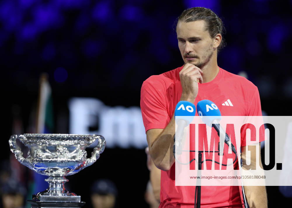Winner Jannik Sinner gives speech during the award ceremony, Presentation Australian Open 2025, Melbourne Park, Melbourne, Victoria, Australia