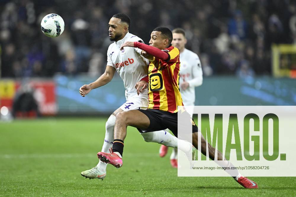 RSC Anderlecht v KV Mechelen - Jupiler Pro League ANDERLECHT, BELGIUM - JANUARY 26 : Sardella Killian defender of RSC Anderlecht is fighting for the ball with Belghali Rafik defender of KV Mechelen during the Jupiler Pro League match between RSC Anderlecht and KV Mechelen on January 26, 2025 in Anderlecht, Belgium, 26 01 2025 Anderlecht Belgium
