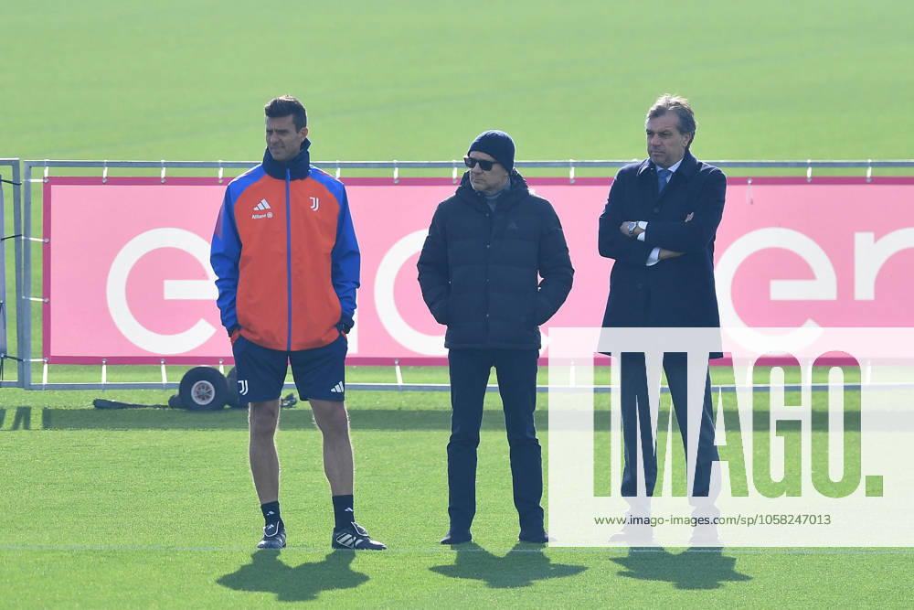 CALCIO - UEFA Champions League - Team Juventus - Training Thiago Motta,Maurizio Scanavino and Cristiano Giuntoli of Juventus FC during Champions League 2024 2025 training at JTC Continassa on January 28, 2025 in Turin, Italy - ph Giuliano Marchisciano Continassa Italy