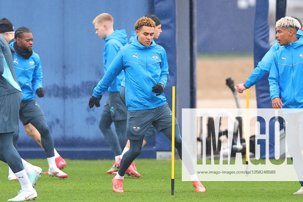 RB Leipzig Training Champions League Leipzig, 28 01 2025, RBL Training Center, UEFA Champions League, RB LEIPZIG Final training before tomorrows match at Sturm Graz , In the picture Antonio Nusa , For editorial use only Editorial use only ,