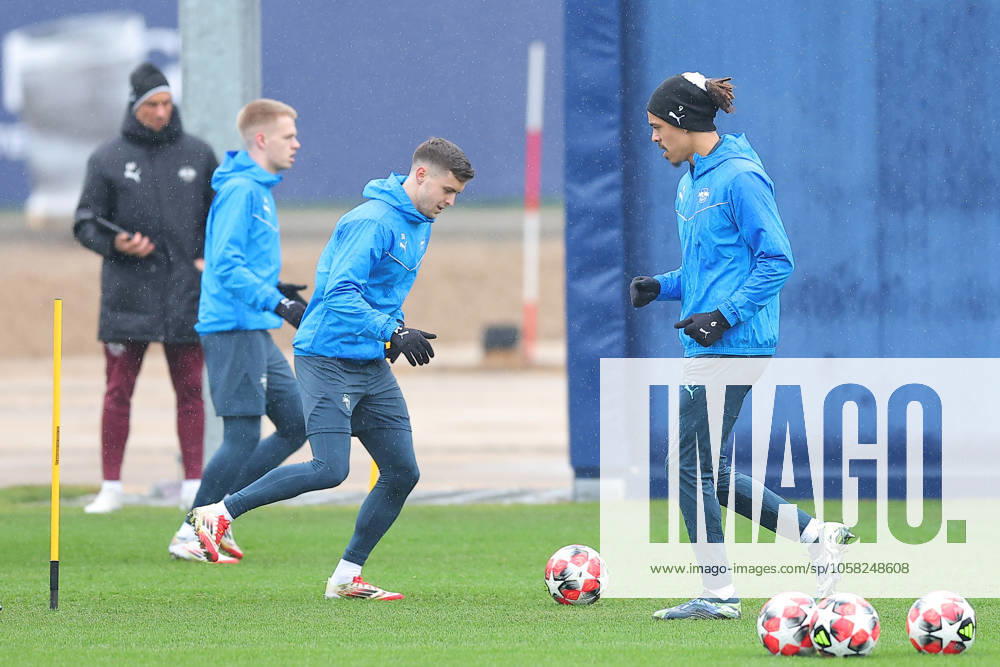 RB Leipzig Training Champions League Leipzig, 28 01 2025, RBL Training Center, UEFA Champions League, RB LEIPZIG Final training before tomorrows match at Sturm Graz , In the picture from l Christoph Baumgartner and Yussuf Yurary Poulsen , For editorial use only Editorial use only ,